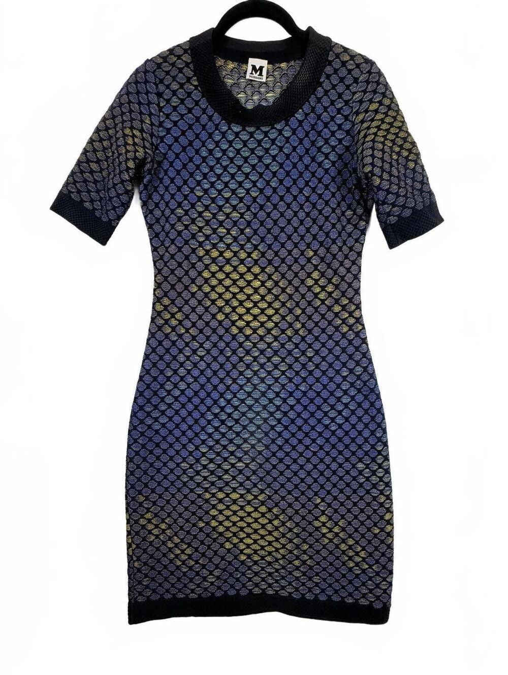 M Missoni Honeycomb Grid Geometric Knit Dress Blue Yellow Size 40 / US 4